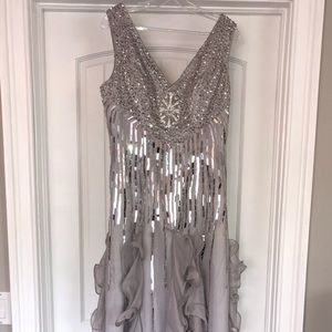 Silver sparkly dress.